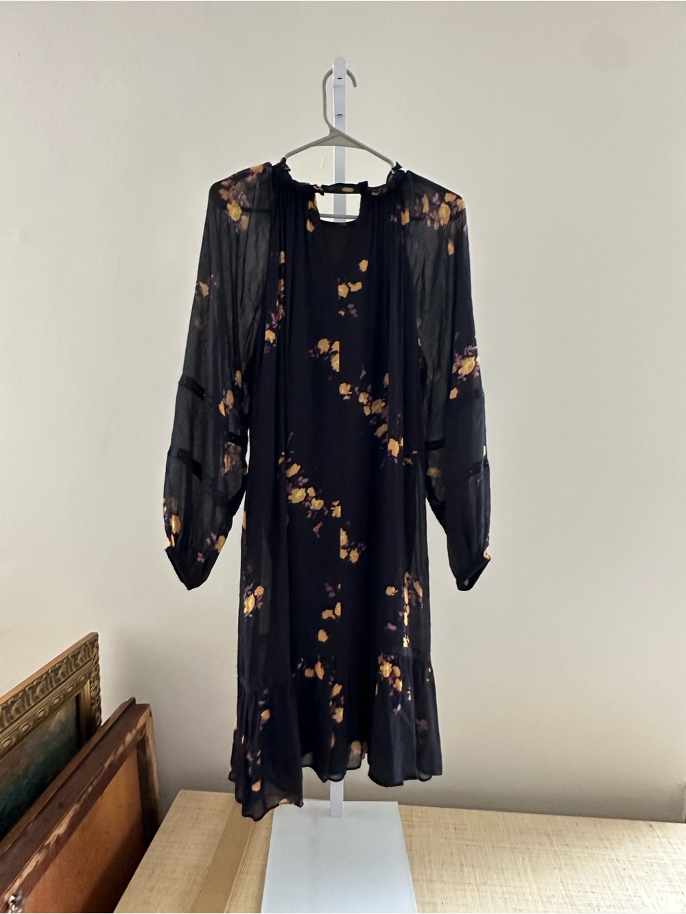 Kobi Halperin Black Floral Long-Sleeve Midi Dress with Yellow & Purple Accents - Picture 3 of 5